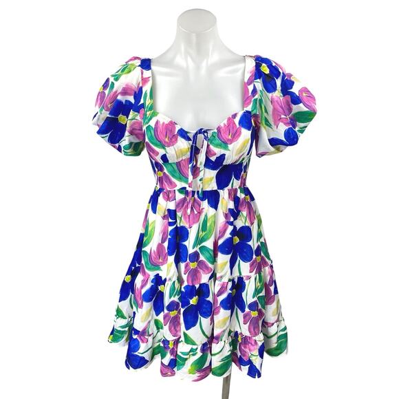Princess Polly Multicolor Short Puff Sleeve Cutout Mini Fit & Flare Dress Size 4 - Picture 1 of 5